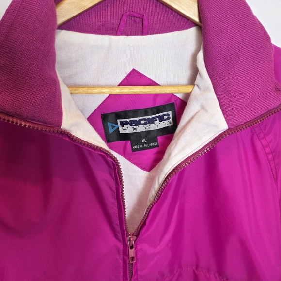 80s Pacific Trail Pink Windbreaker Pullover XL Hood Vintage Jacket Coat Tags - Picture 2 of 16